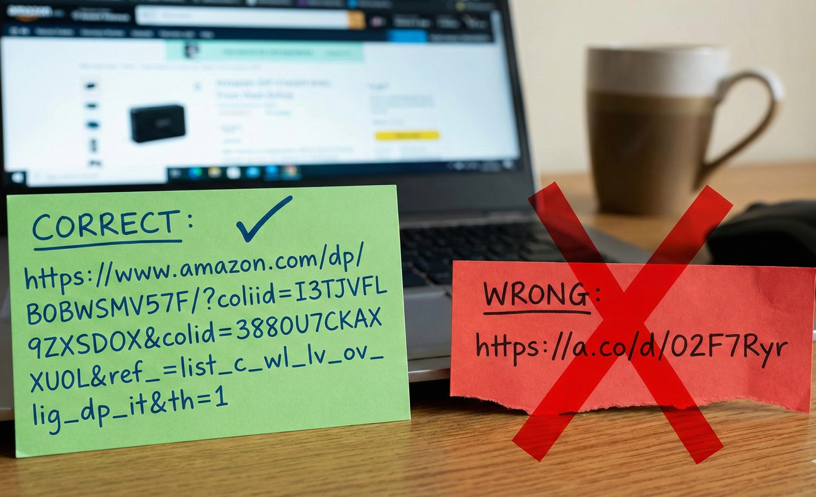 amazon influencer program comparing long url links to the amazon shortened share links
