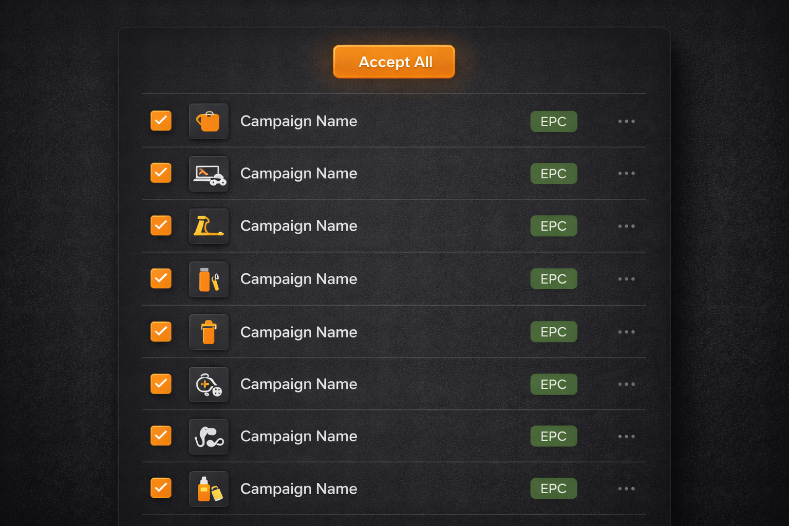 Amazon Creator Connections dashboard showing multiple accepted EPC campaigns with auto-accept feature